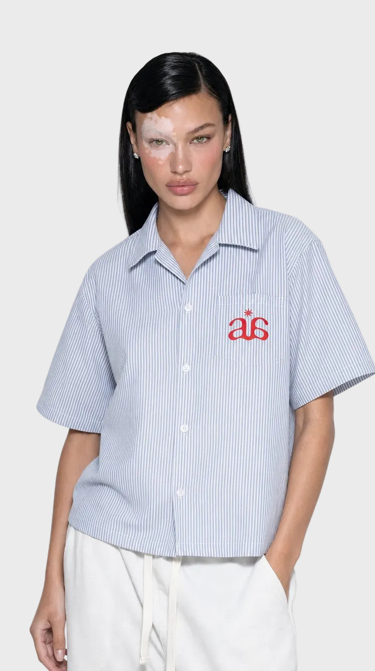 blue aura striped boxy shirt