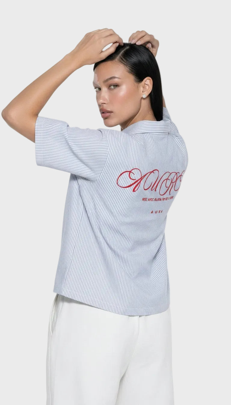 blue aura striped boxy shirt